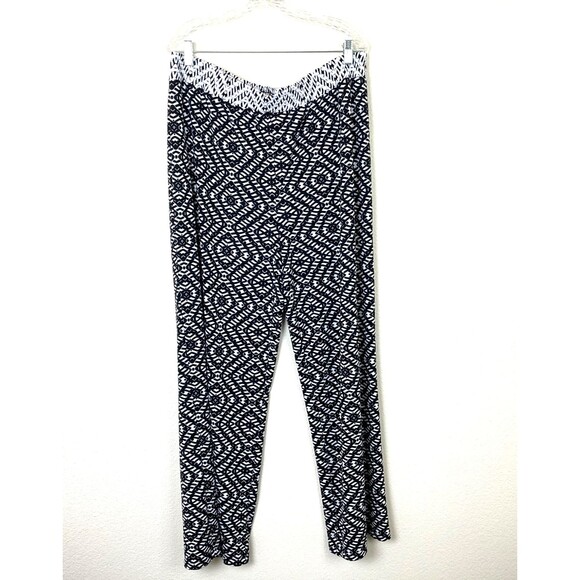 Roz & Ali Pants - Roz & Ali Women's Straight-Wide Pants Size XL Black White Geometric Stretch